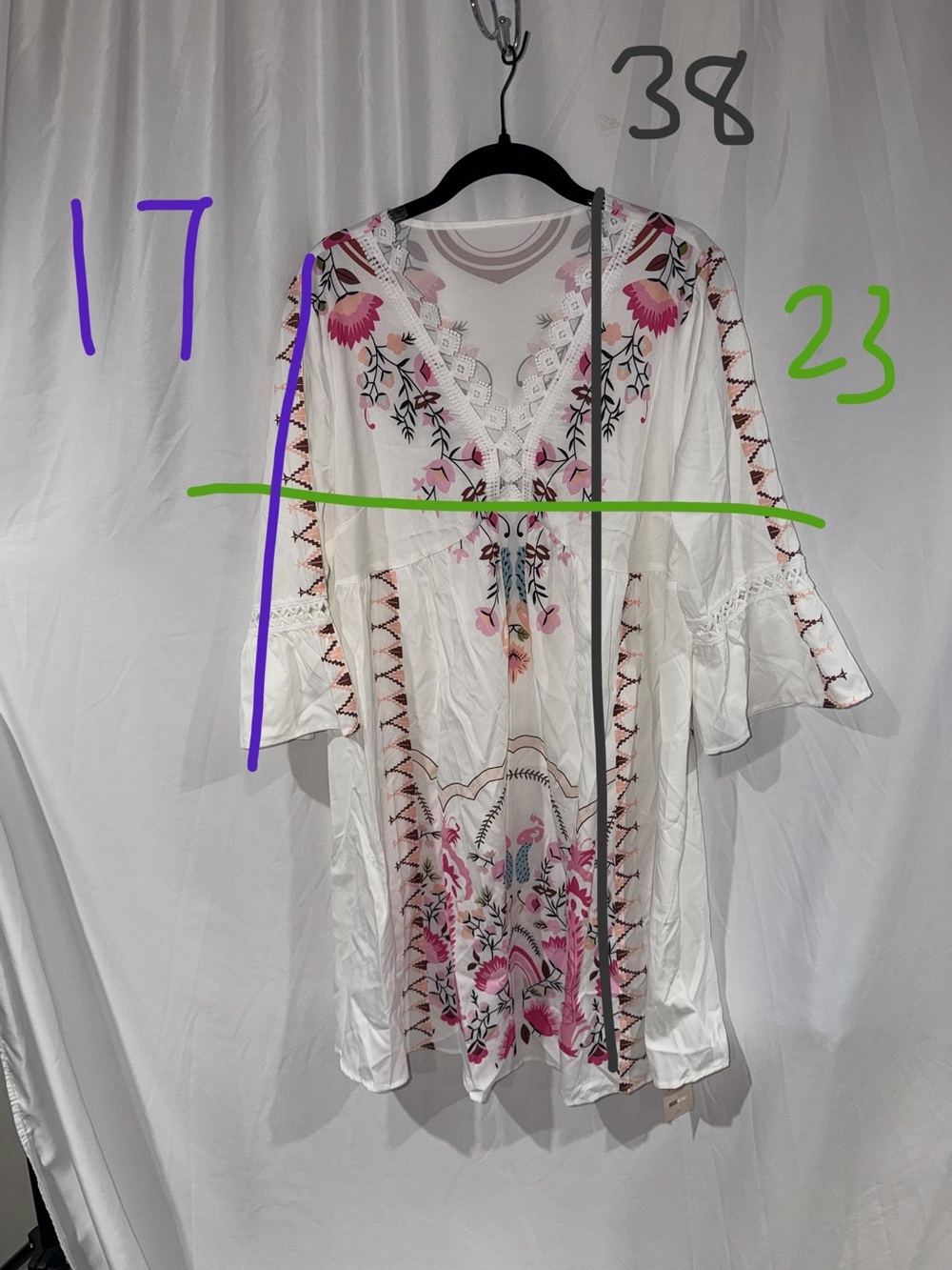 Emery Rose Dress White Floral Embroidered Boho V Neck Mini Tunic Dress XL - Picture 2 of 5